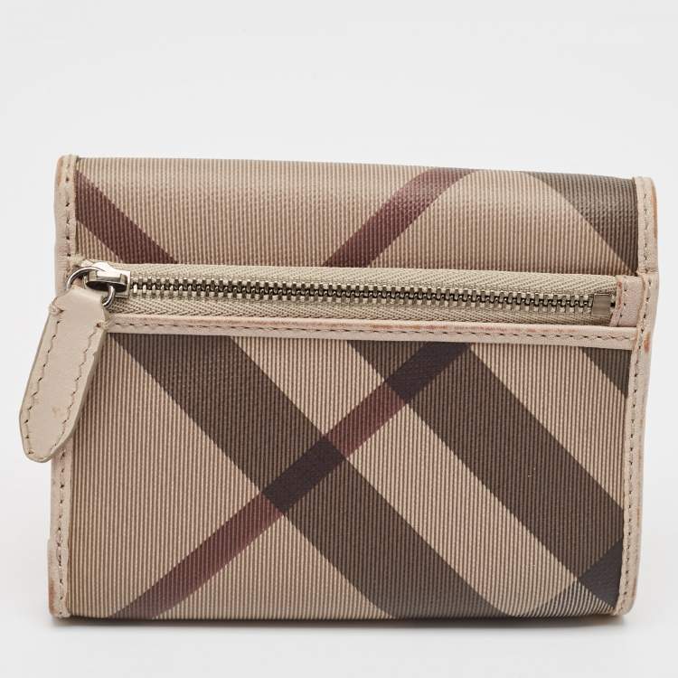 Pre Owned Burberry Grey Smoked Check PVC and Leather Trifold Wallet