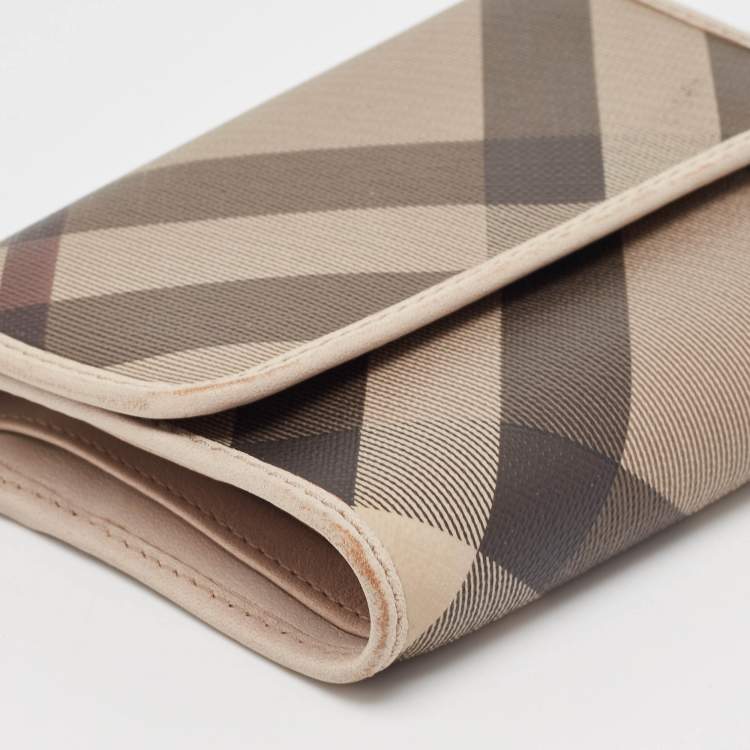 Pre Owned Burberry Grey Smoked Check PVC and Leather Trifold Wallet