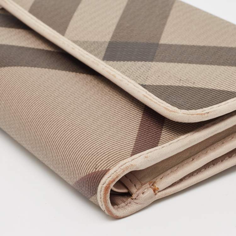 Pre Owned Burberry Grey Smoked Check PVC and Leather Trifold Wallet
