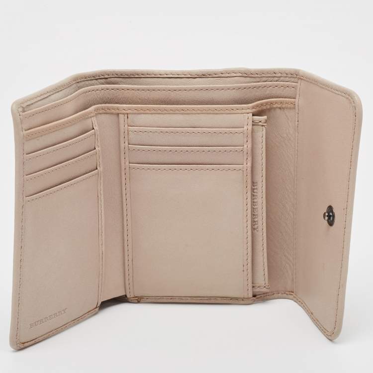 Pre Owned Burberry Grey Smoked Check PVC and Leather Trifold Wallet