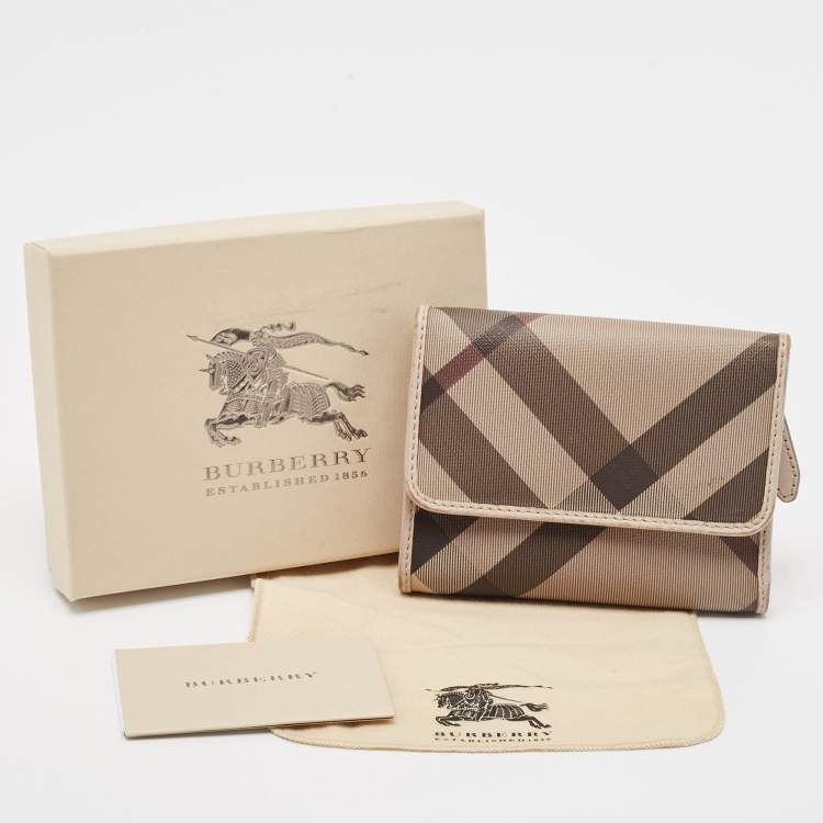 Pre Owned Burberry Grey Smoked Check PVC and Leather Trifold Wallet