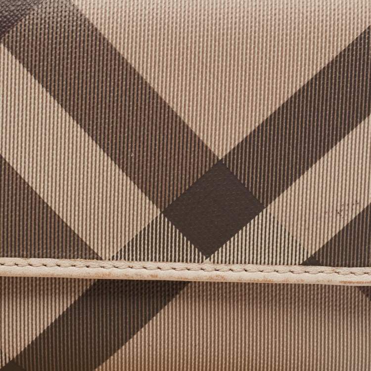Pre Owned Burberry Grey Smoked Check PVC and Leather Trifold Wallet