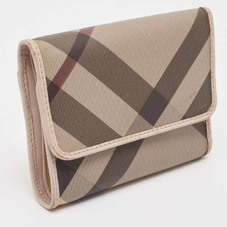 Pre Owned Burberry Grey Smoked Check PVC and Leather Trifold Wallet