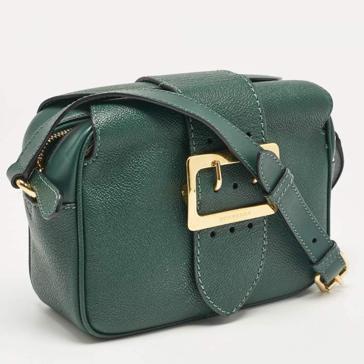 Pre Owned Burberry Green Leather Small Medley Buckle Crossbody Bag