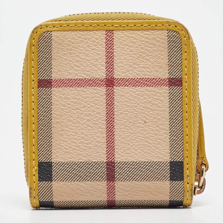 Pre Owned Burberry Beige/Yellow Haymarket Check PVC and Leather Coin Purse