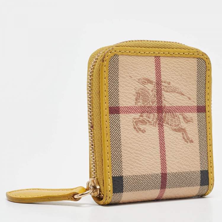 Pre Owned Burberry Beige/Yellow Haymarket Check PVC and Leather Coin Purse