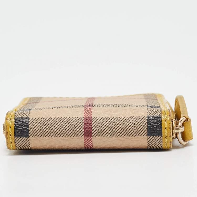 Pre Owned Burberry Beige/Yellow Haymarket Check PVC and Leather Coin Purse