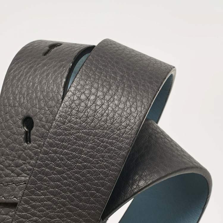 Pre Owned Burberry Dark Grey Leather Medium Belt Tote