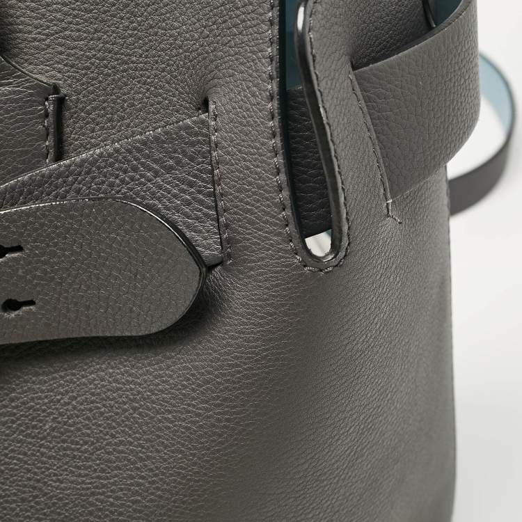 Pre Owned Burberry Dark Grey Leather Medium Belt Tote