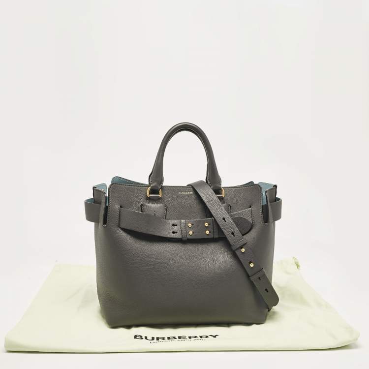 Pre Owned Burberry Dark Grey Leather Medium Belt Tote