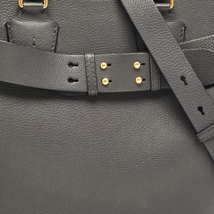 Pre Owned Burberry Dark Grey Leather Medium Belt Tote