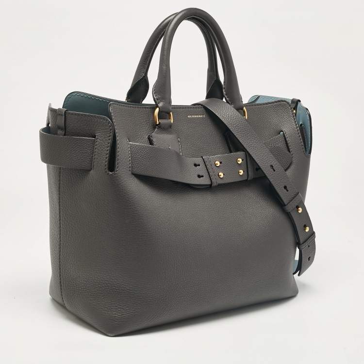 Pre Owned Burberry Dark Grey Leather Medium Belt Tote