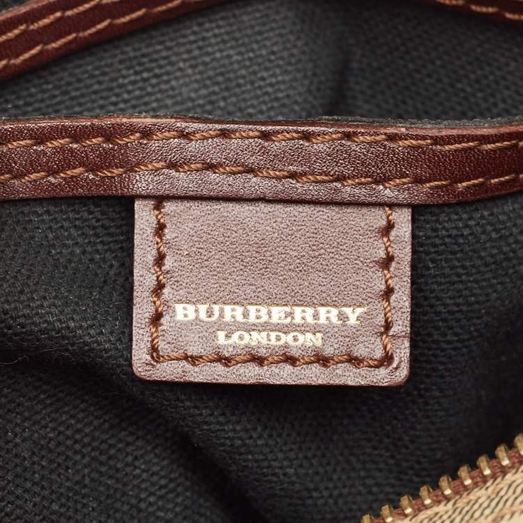 Pre Owned Burberry Brown/Beige Haymarket Coated Canvas and Leather Chester Bowler Bag