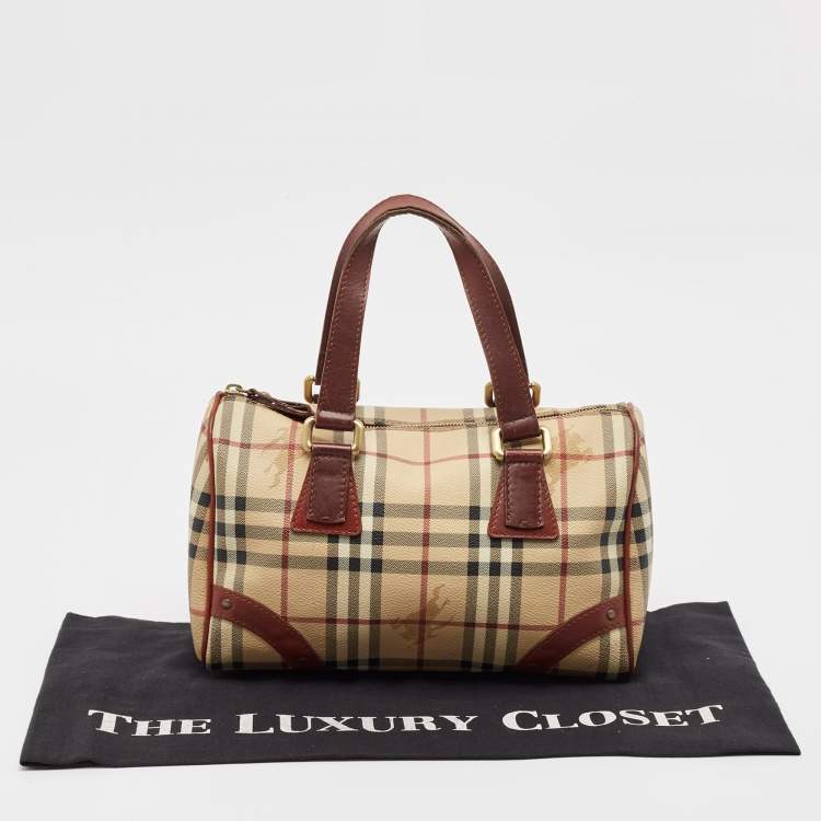 Pre Owned Burberry Brown/Beige Haymarket Coated Canvas and Leather Chester Bowler Bag