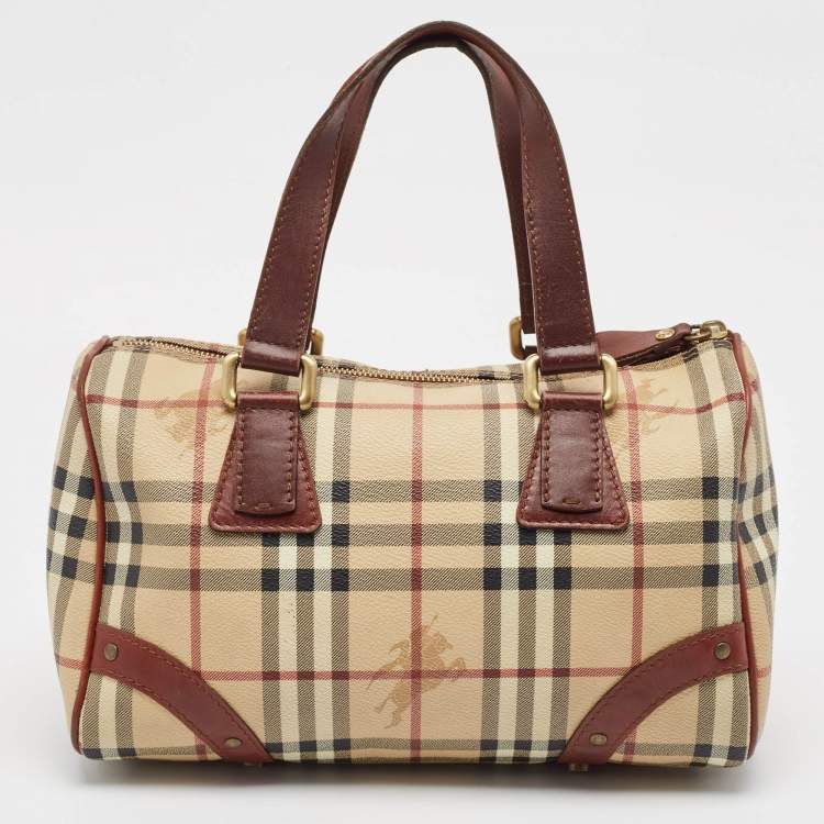Pre Owned Burberry Brown/Beige Haymarket Coated Canvas and Leather Chester Bowler Bag