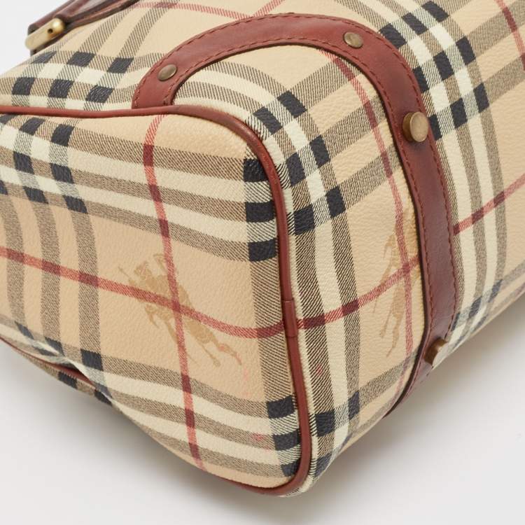 Pre Owned Burberry Brown/Beige Haymarket Coated Canvas and Leather Chester Bowler Bag