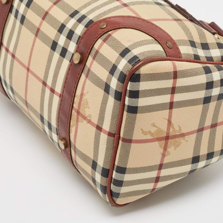 Pre Owned Burberry Brown/Beige Haymarket Coated Canvas and Leather Chester Bowler Bag