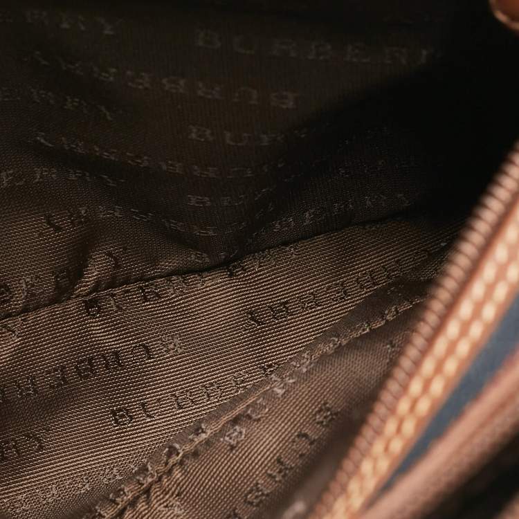 Pre Owned Burberry Navy Blue/Multicolor Checkered Coated Canvas Double Zip Shoulder Bag