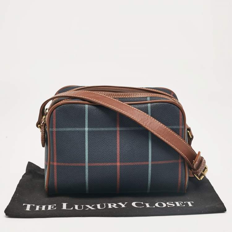 Pre Owned Burberry Navy Blue/Multicolor Checkered Coated Canvas Double Zip Shoulder Bag