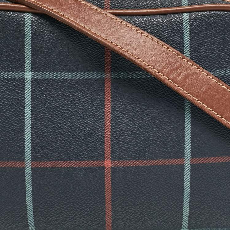 Pre Owned Burberry Navy Blue/Multicolor Checkered Coated Canvas Double Zip Shoulder Bag