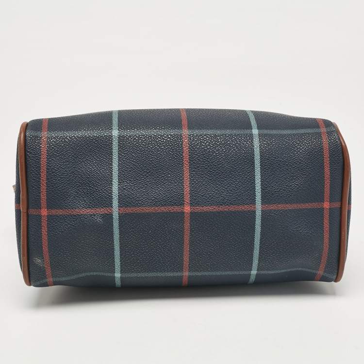 Pre Owned Burberry Navy Blue/Multicolor Checkered Coated Canvas Double Zip Shoulder Bag