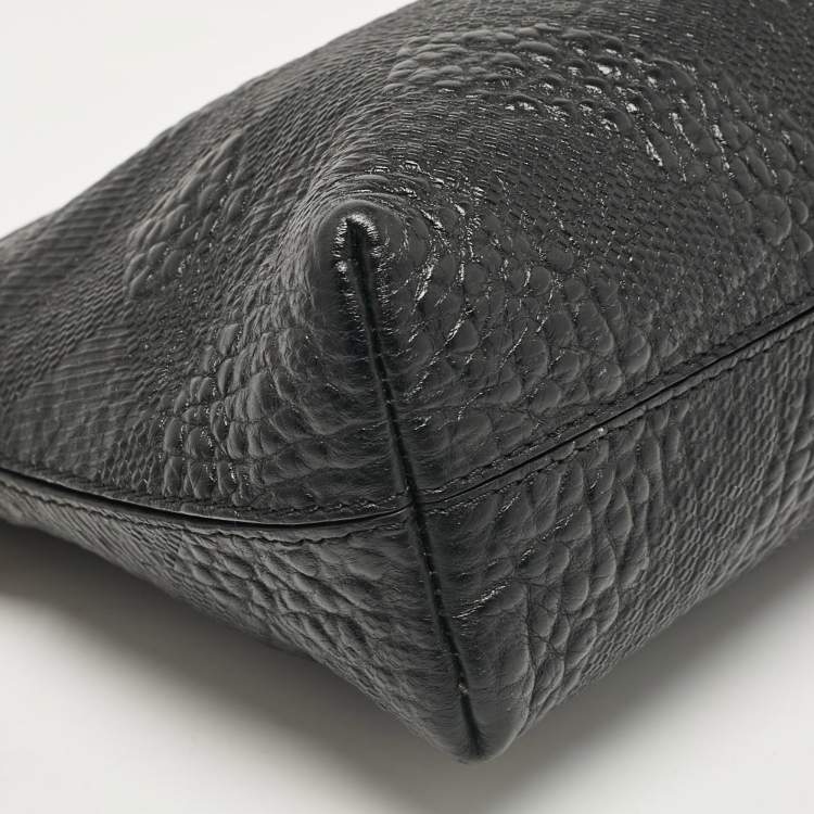 Pre Owned Burberry Black Embossed Check Leather Chichester Crossbody Bag