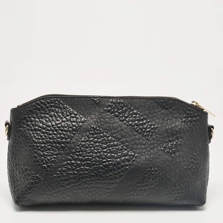 Pre Owned Burberry Black Embossed Check Leather Chichester Crossbody Bag