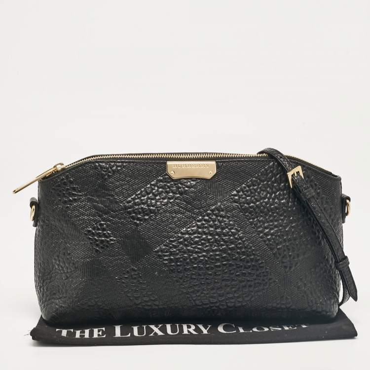 Pre Owned Burberry Black Embossed Check Leather Chichester Crossbody Bag
