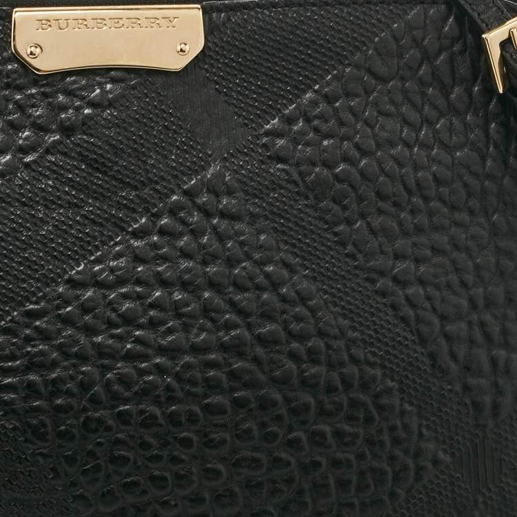 Pre Owned Burberry Black Embossed Check Leather Chichester Crossbody Bag