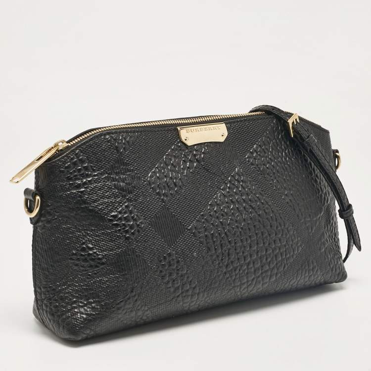 Pre Owned Burberry Black Embossed Check Leather Chichester Crossbody Bag