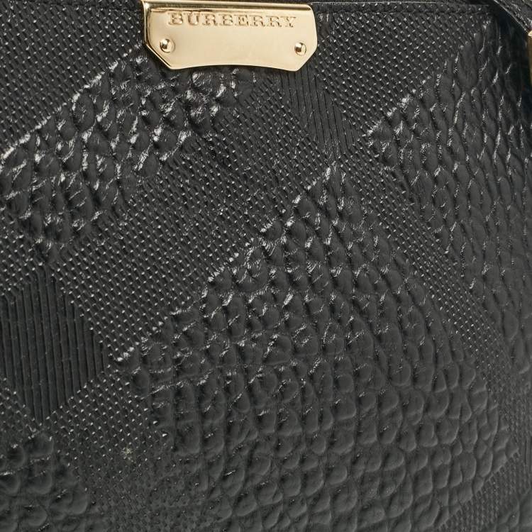 Pre Owned Burberry Black Embossed Check Leather Chichester Crossbody Bag