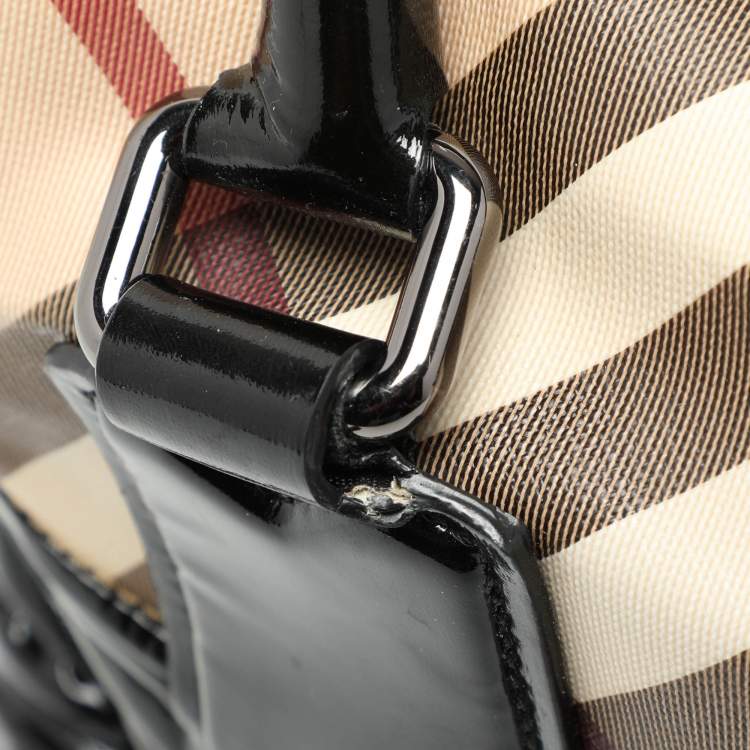 Pre Owned Burberry Beige/Black Nova Check PVC and Patent Leather Satchel