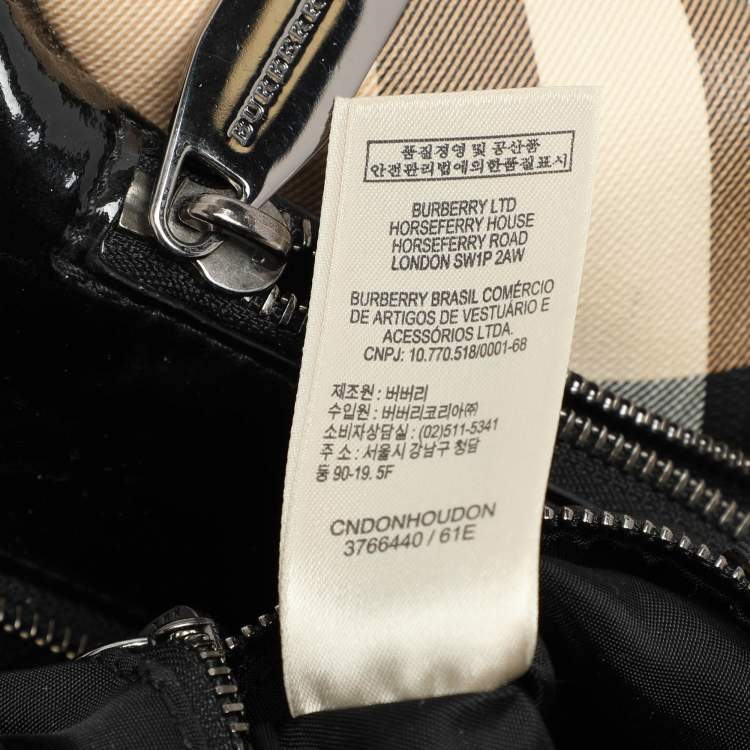Pre Owned Burberry Beige/Black Nova Check PVC and Patent Leather Satchel