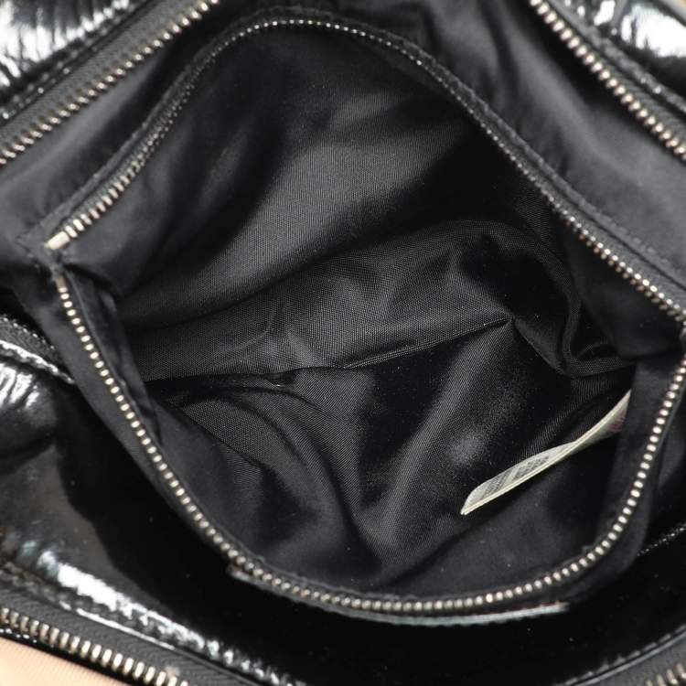 Pre Owned Burberry Beige/Black Nova Check PVC and Patent Leather Satchel
