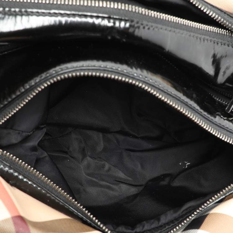 Pre Owned Burberry Beige/Black Nova Check PVC and Patent Leather Satchel