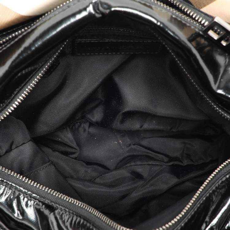 Pre Owned Burberry Beige/Black Nova Check PVC and Patent Leather Satchel
