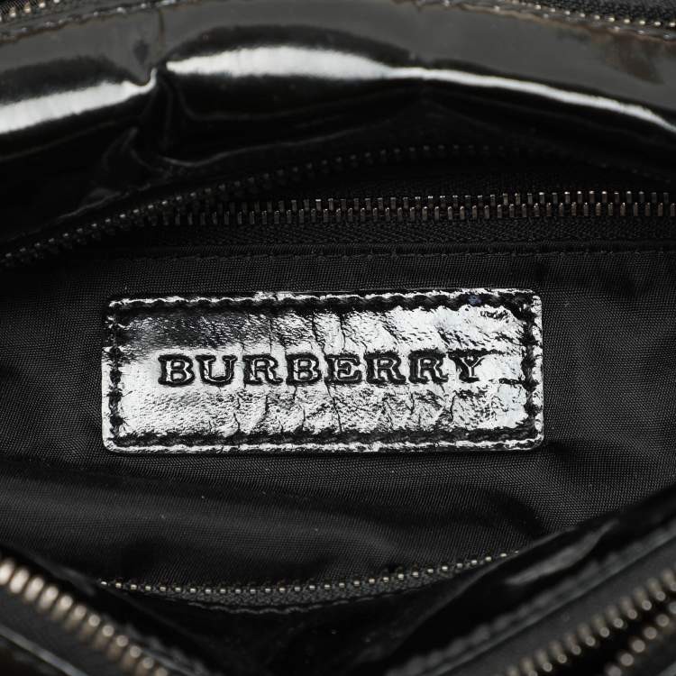 Pre Owned Burberry Beige/Black Nova Check PVC and Patent Leather Satchel