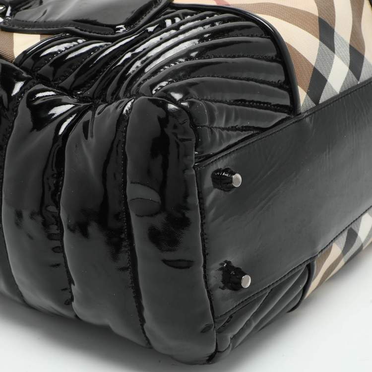 Pre Owned Burberry Beige/Black Nova Check PVC and Patent Leather Satchel
