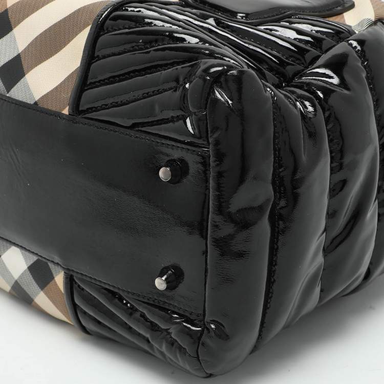 Pre Owned Burberry Beige/Black Nova Check PVC and Patent Leather Satchel