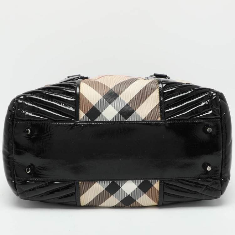 Pre Owned Burberry Beige/Black Nova Check PVC and Patent Leather Satchel