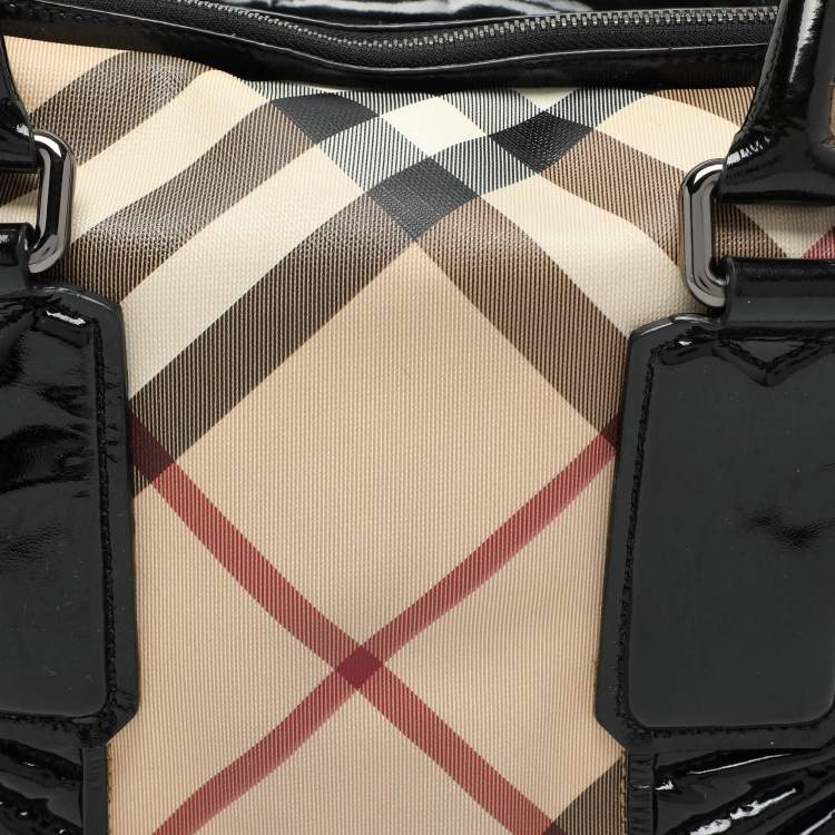 Pre Owned Burberry Beige/Black Nova Check PVC and Patent Leather Satchel