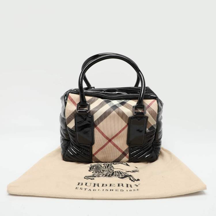 Pre Owned Burberry Beige/Black Nova Check PVC and Patent Leather Satchel