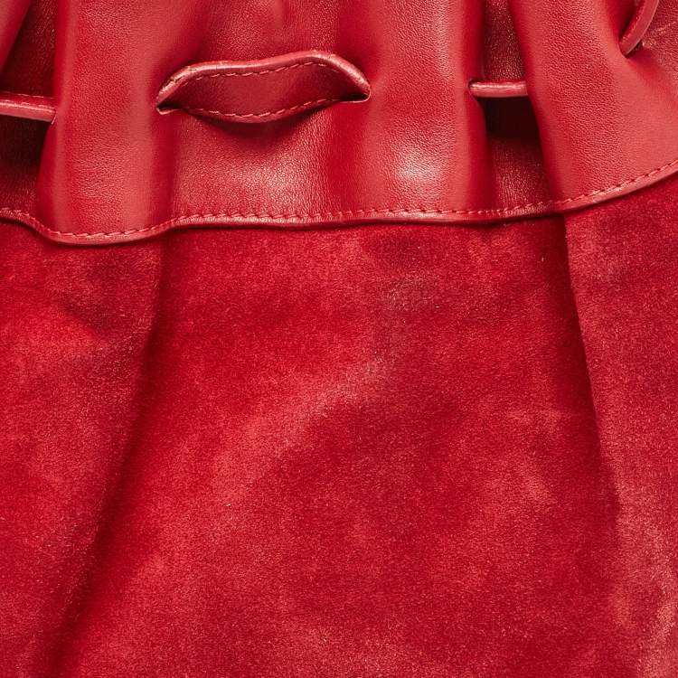 Pre Owned Burberry Red Suede and Leather Bucket Bag