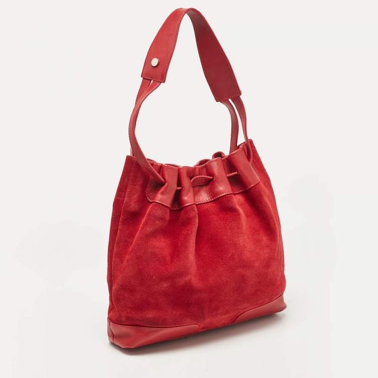Pre Owned Burberry Red Suede and Leather Bucket Bag
