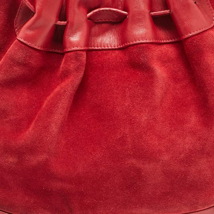 Pre Owned Burberry Red Suede and Leather Bucket Bag