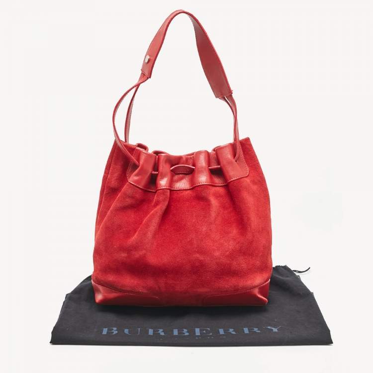 Pre Owned Burberry Red Suede and Leather Bucket Bag