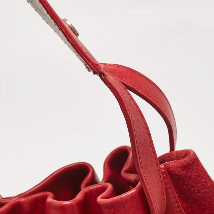 Pre Owned Burberry Red Suede and Leather Bucket Bag