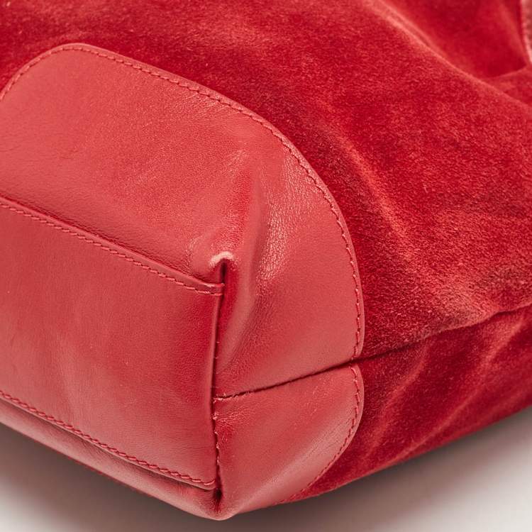 Pre Owned Burberry Red Suede and Leather Bucket Bag