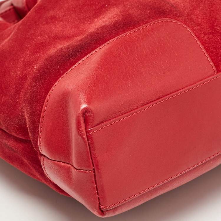 Pre Owned Burberry Red Suede and Leather Bucket Bag