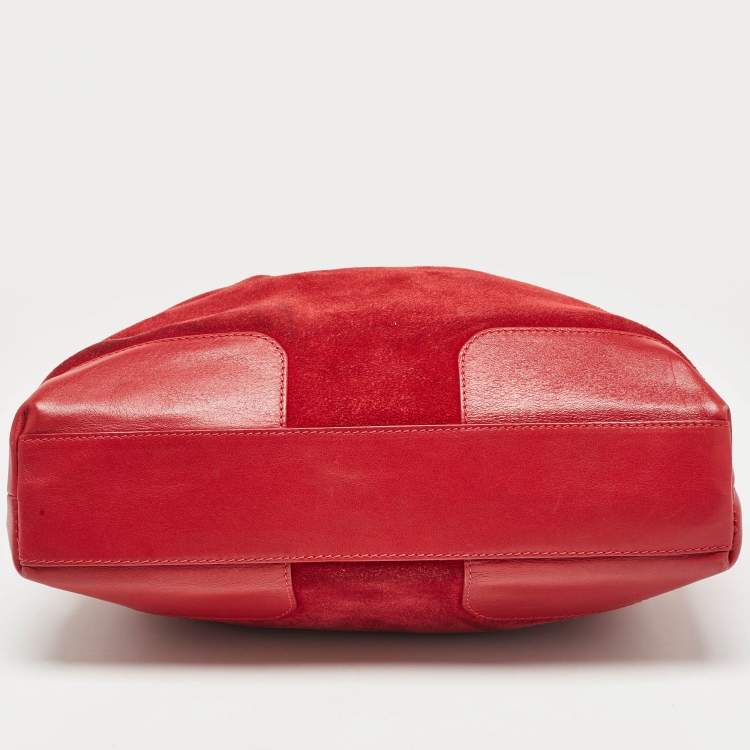 Pre Owned Burberry Red Suede and Leather Bucket Bag